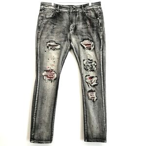 Nwot DenimiCity Gray Stone washed Paint Splattered Distressed w/stones J…